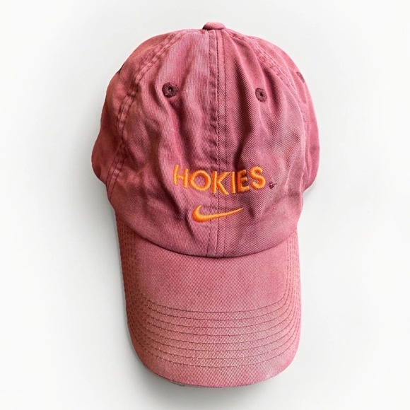 Virginia Tech Hokies Nike Cap Strapback Vintage Hat Cotton Red Embroidered Faded - Picture 1 of 16